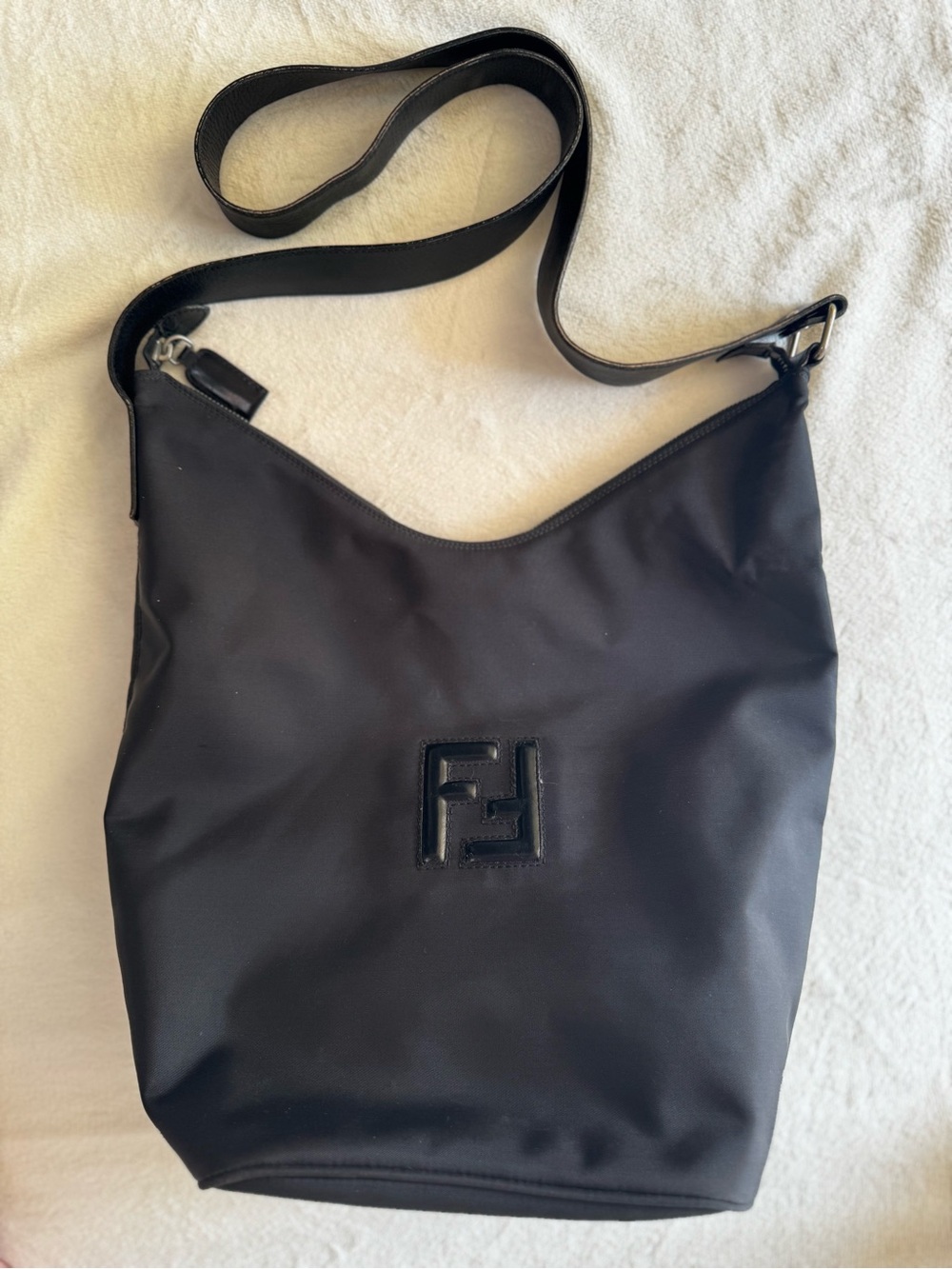 Vintage Fendi Black Nylon FF Logo Shoulder Bag Y2K Made In Italy
